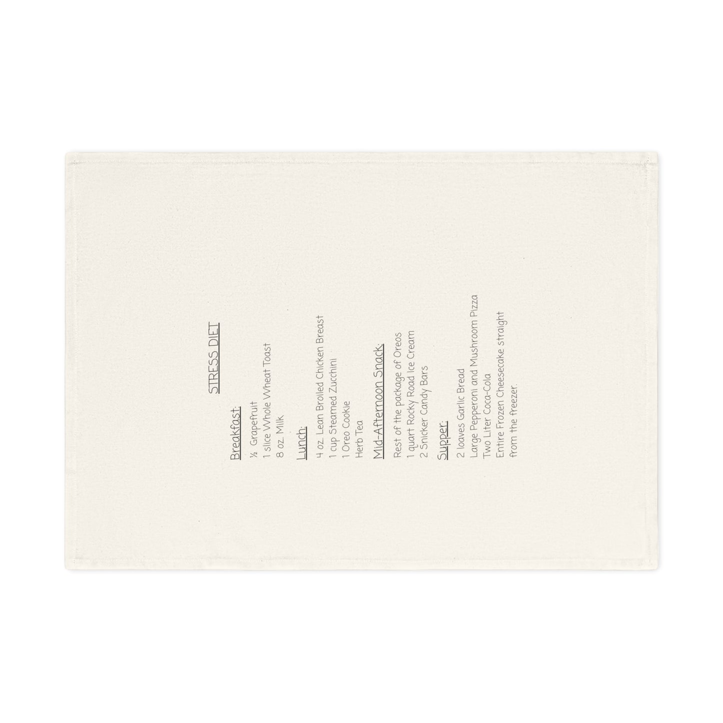 Stress Diet Cotton Tea Towel - Fun Kitchen Linen for Cooking & Gifts