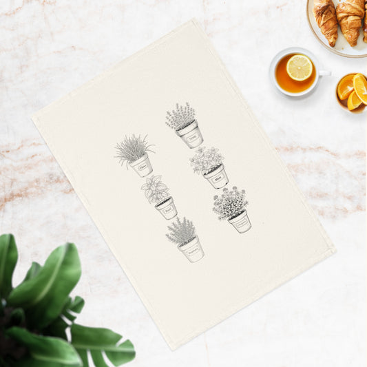 Herb Cotton Tea Towel, Eco-Friendly Kitchen Decor, Gift for Plant Lovers, Housewarming, Herb Garden Towel, Rustic Home Essentials