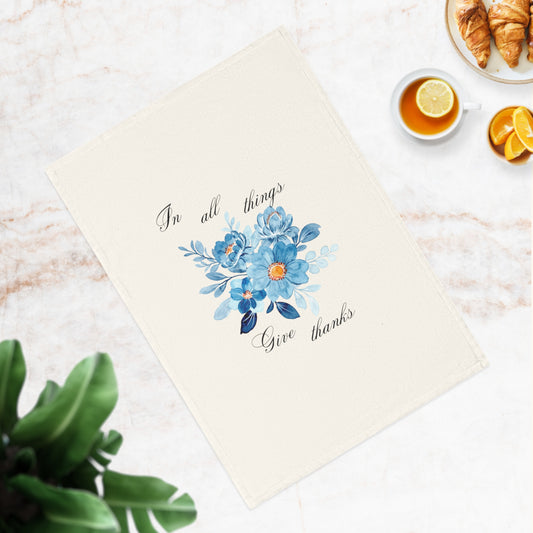 Grateful Blooms Cotton Tea Towel, Floral Kitchen Decor, Housewarming Gift, Home Organizer, Thankful Decor