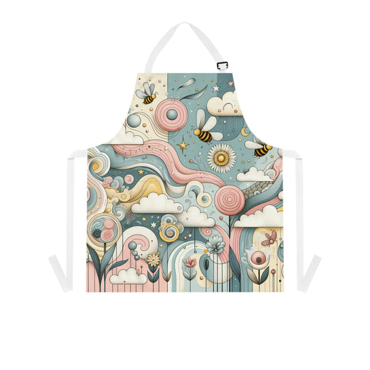 Bee, Happy Apron - Kitchen Gift for Chefs, Painting Art Apron, Cooking, Baking, Mother's Day, BBQ, Gardening