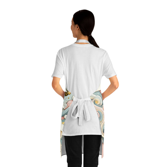 Bee, Happy Apron - Kitchen Gift for Chefs, Painting Art Apron, Cooking, Baking, Mother's Day, BBQ, Gardening
