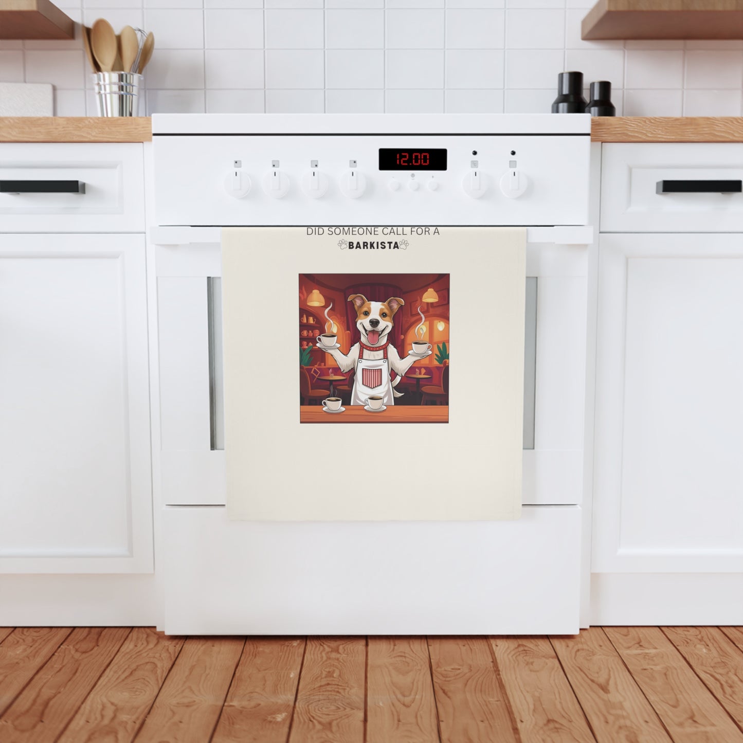 Funny Dog Barista Cotton Tea Towel - Perfect for Pet Lovers and Kitchen Decor