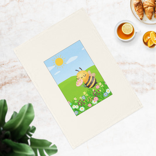 Cute Bee Cotton Tea Towel - Floral Kitchen Decor, Gift for Nature Lovers