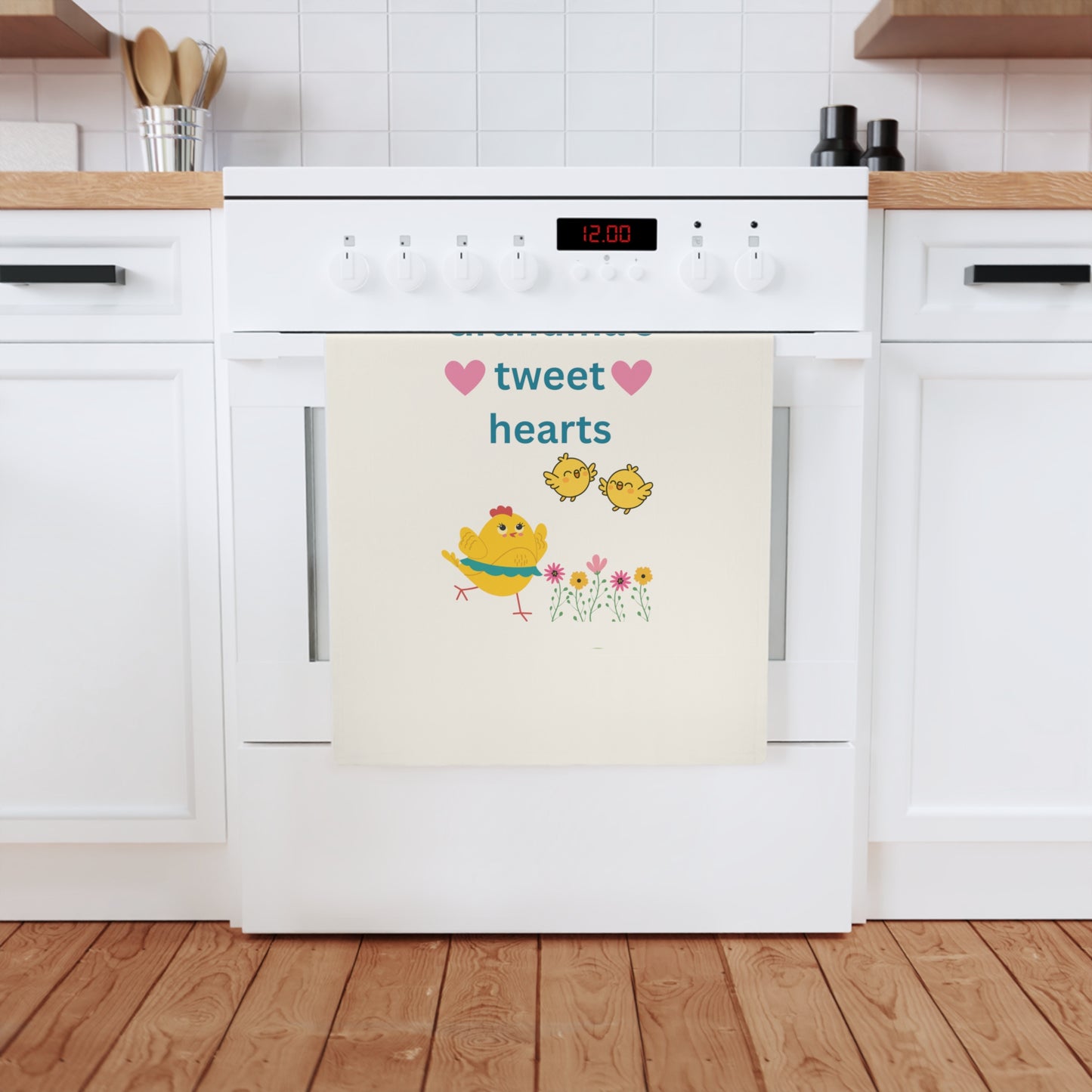 Heartfelt Cotton Tea Towel - "Grandma's Tweet Hearts" Design
