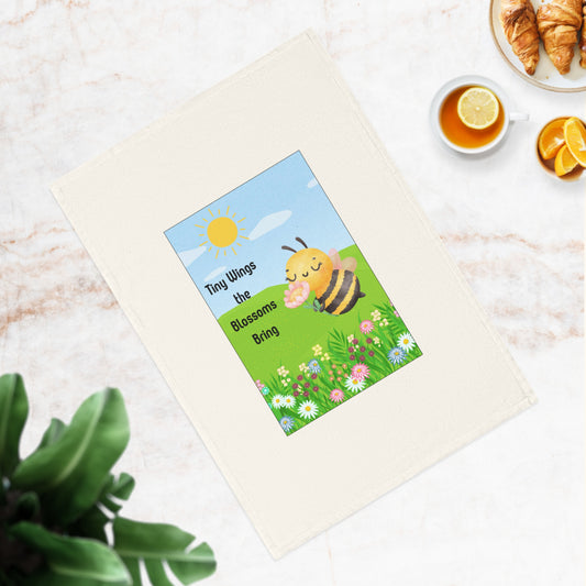 Whimsical Cotton Tea Towel - "Tiny Wings the Blossoms Bring"