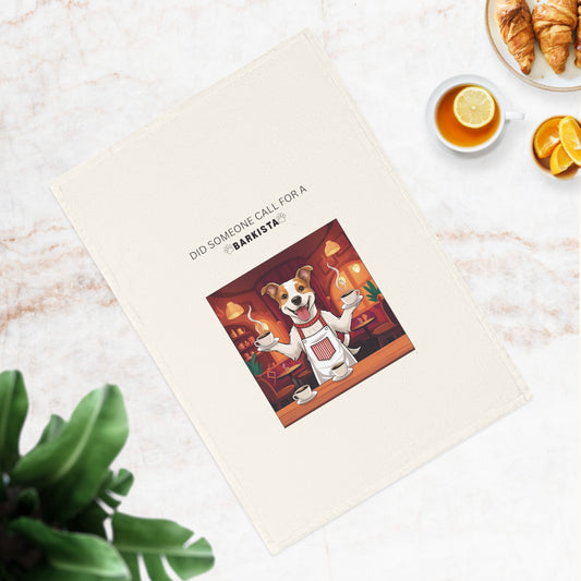 Funny Dog Barista Cotton Tea Towel - Perfect for Pet Lovers and Kitchen Decor